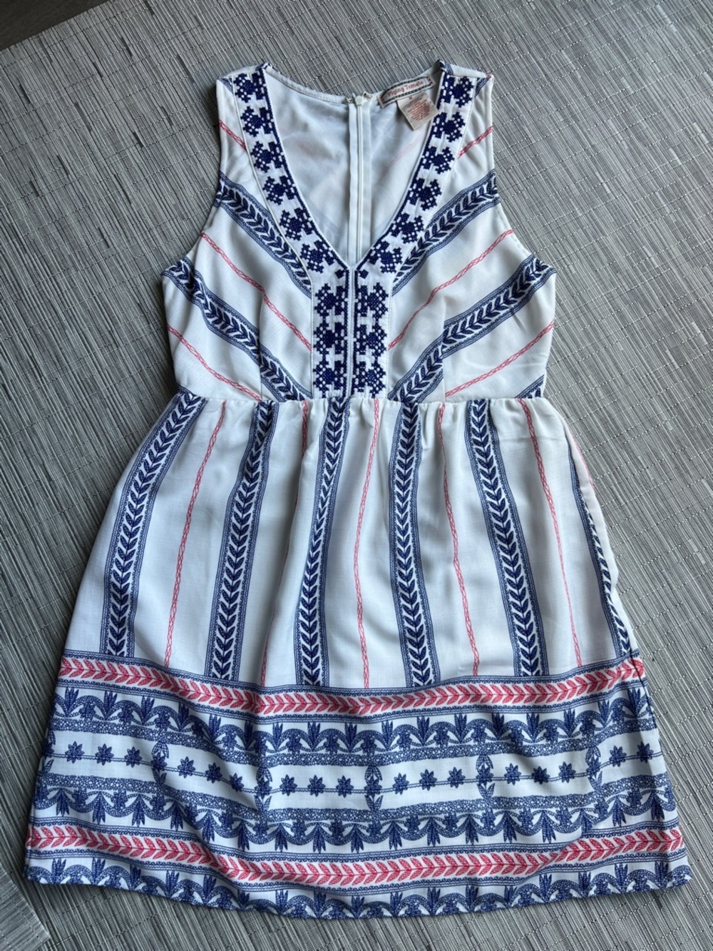 Festival White Sundress with Navy & Red Embroidery